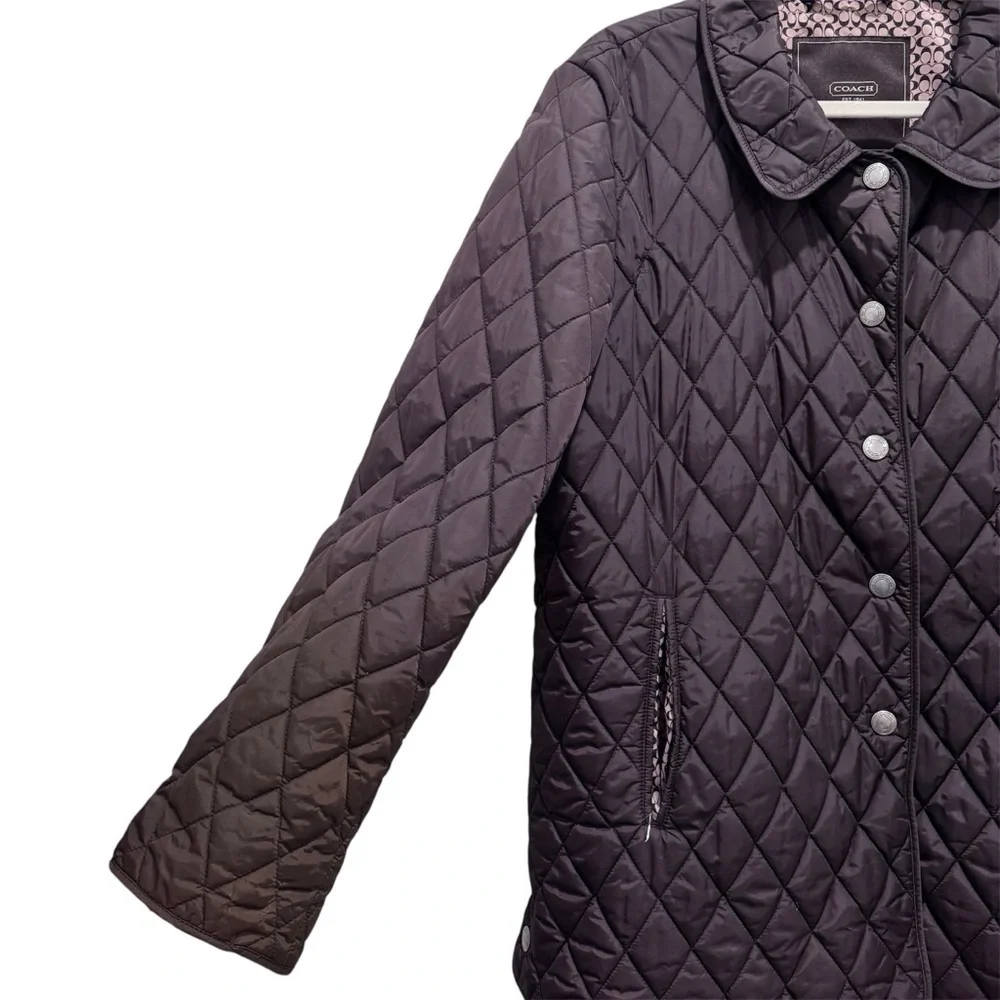 Coach Diamond Quilted Signature C Barn Puffer Jacket Equestrian Classic Brown XL